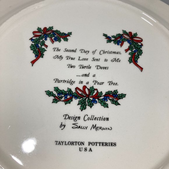Sally Merwin 12 Days of Christmas Taylorton Potteries Dinner Plate Second Day - Picture 4 of 4